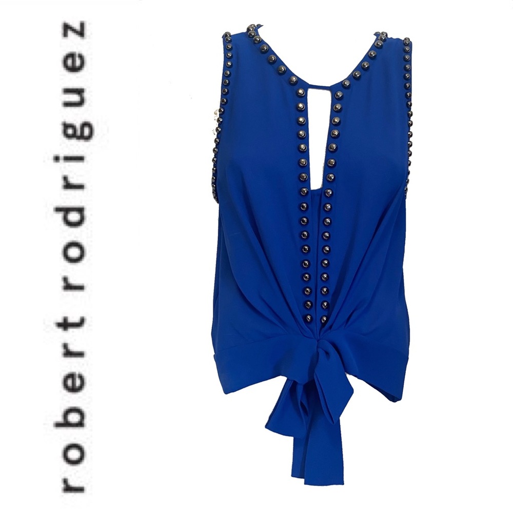 ROBERT RODRIGUEZ bright blue studded cut out tank